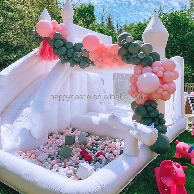 Kids summer fun toys inflatable balloon white water slide  bounce house with ball pit inflatable jumping castle backyard  fun