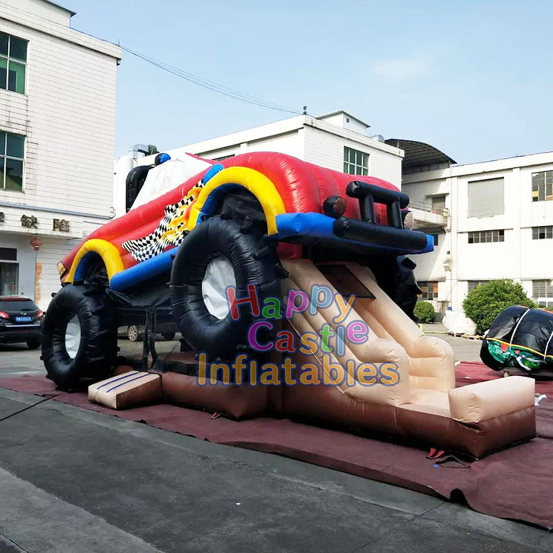 Customized inflatable monster truck bouncer play kids  bouncing castle kids commercial slide bounce house with slide for adults