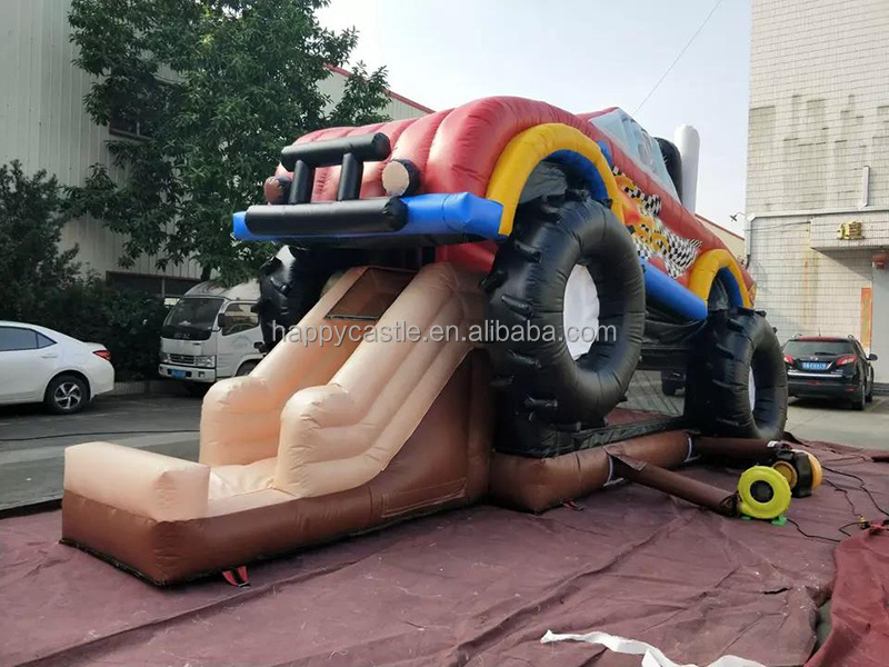 Customized inflatable monster truck bouncer play kids  bouncing castle kids commercial slide bounce house with slide for adults