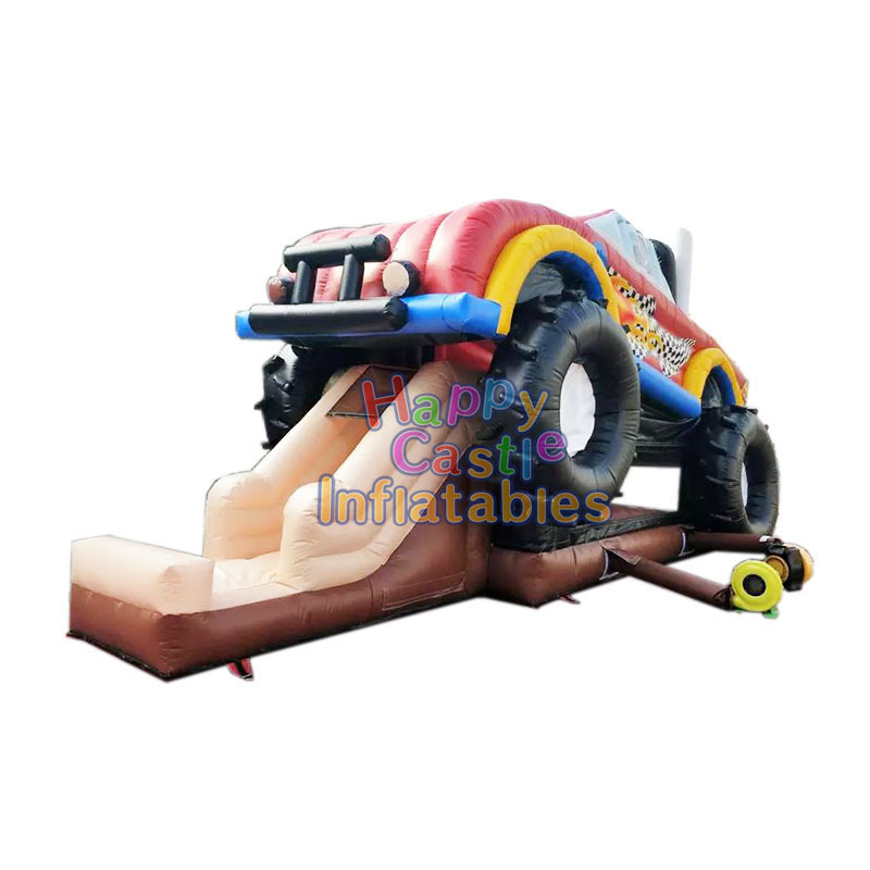 Customized inflatable monster truck bouncer play kids  bouncing castle kids commercial slide bounce house with slide for adults