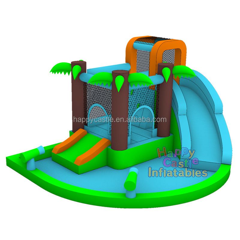 Wholesale price kids mini inflatable water slide park jumping house with water slide and pool for summer fun