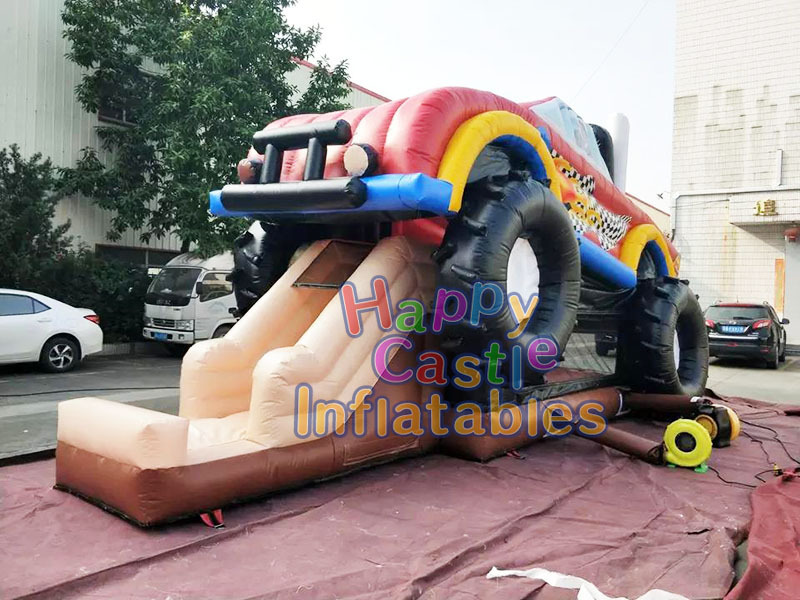 Customized inflatable monster truck bouncer play kids  bouncing castle kids commercial slide bounce house with slide for adults