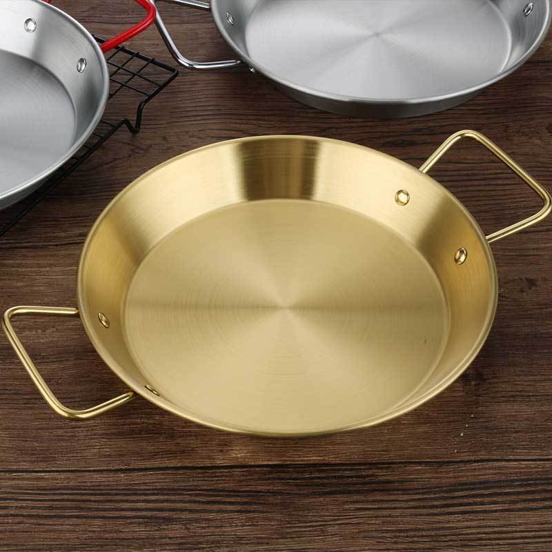 Kitchen Restautrant Cookware Household Stainless Steel Cooking Pan Spanish Non Stick Paella Pan Seafood Pot With Double Handle