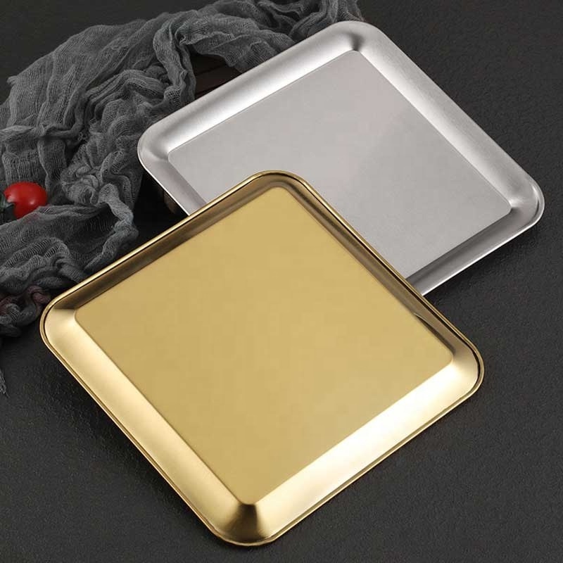 Tableware Metal Stainless Steel Square Plate 304 Korea Barbecue Serving Tray  Sushi Dishes & Plates