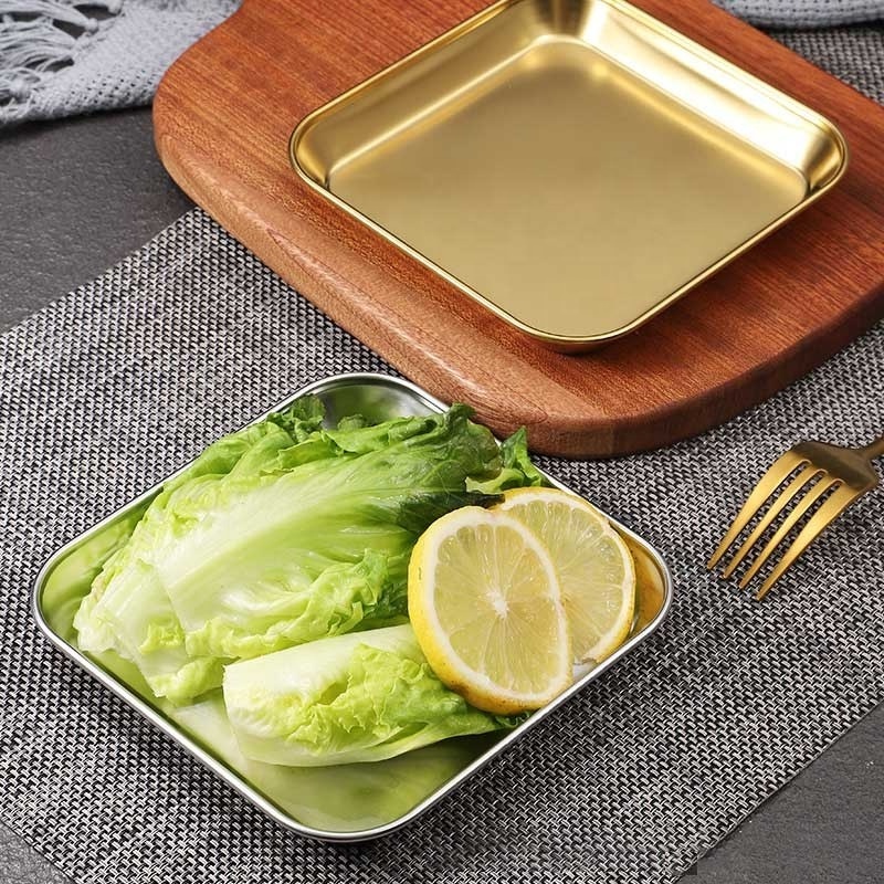 Tableware Metal Stainless Steel Square Plate 304 Korea Barbecue Serving Tray  Sushi Dishes & Plates