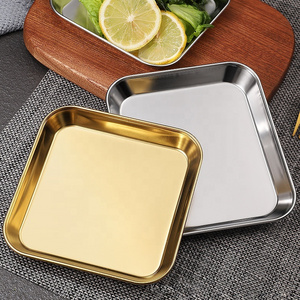 Tableware Metal Stainless Steel Square Plate 304 Korea Barbecue Serving Tray  Sushi Dishes & Plates