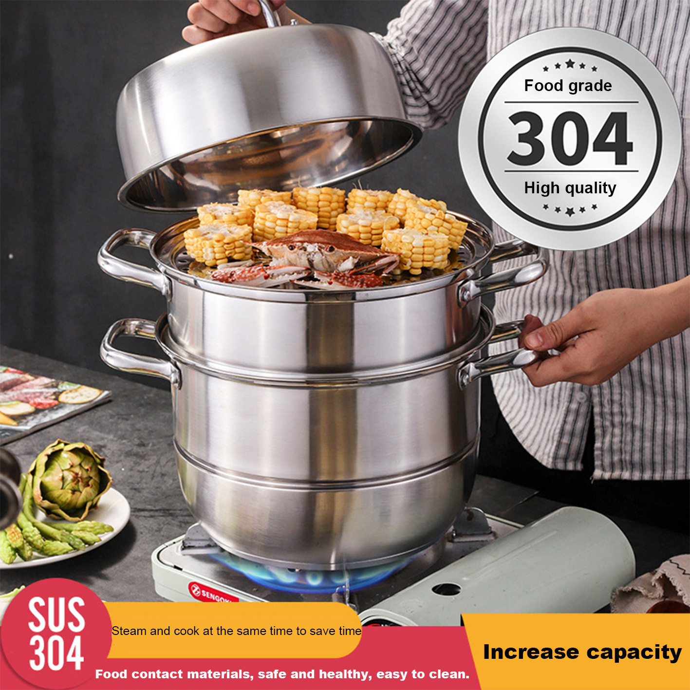 multipurpose stove steamer pot Rust-proof food steamer antirust stainless steel steamer set