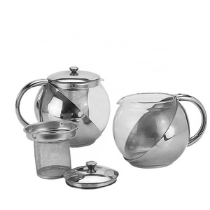 High quality moroccan tea pot stainless steel glass tea kettle with strainer glass teapot