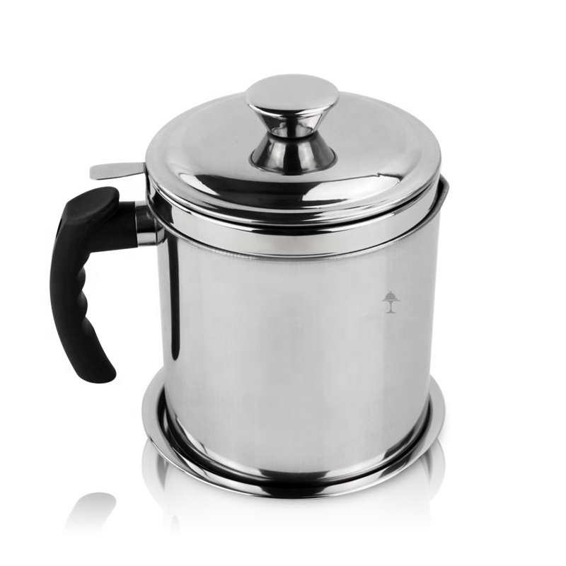 kitchen cook tools SS304 Stainless steel fat gravy separator cook oil dripper pot with cover stainless steel grease filter