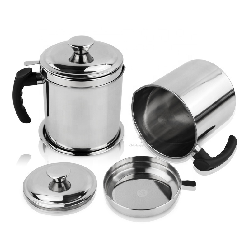 kitchen cook tools SS304 Stainless steel fat gravy separator cook oil dripper pot with cover stainless steel grease filter