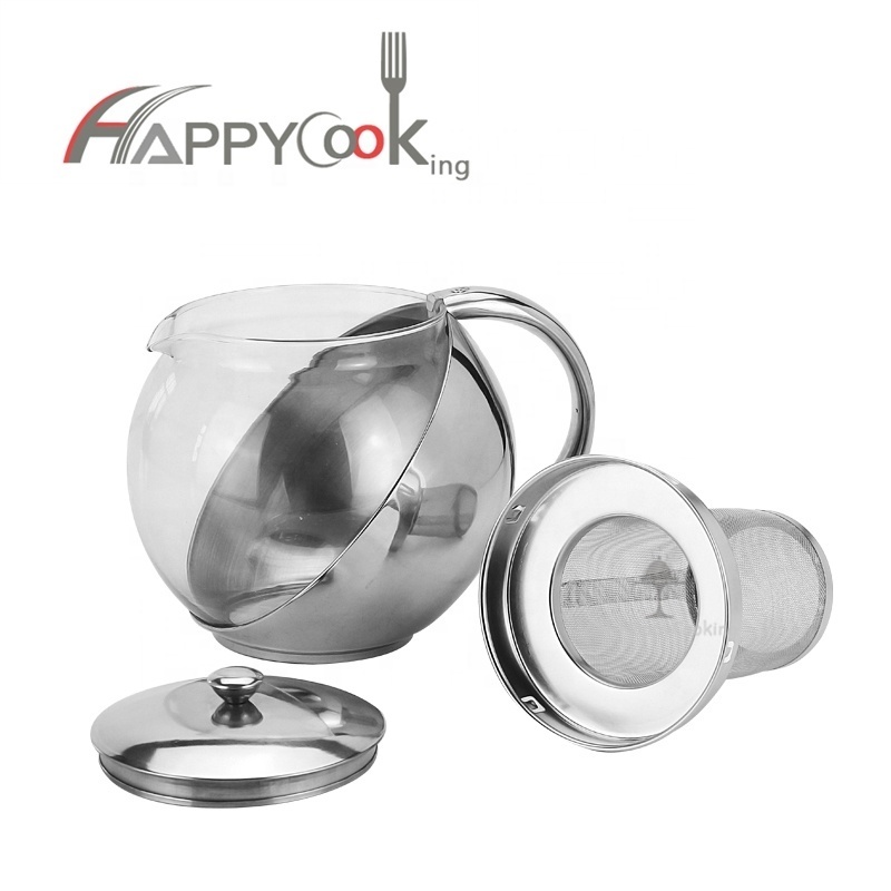 High quality moroccan tea pot stainless steel glass tea kettle with strainer glass teapot