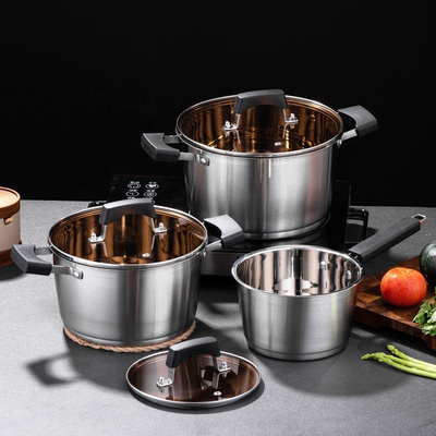 Utensils Steel Set Stainless Ss Pots Kitchen Saucepan Pressed And Pans Non-Stick Wholesale Cost Cooking Pot Cookware Sets