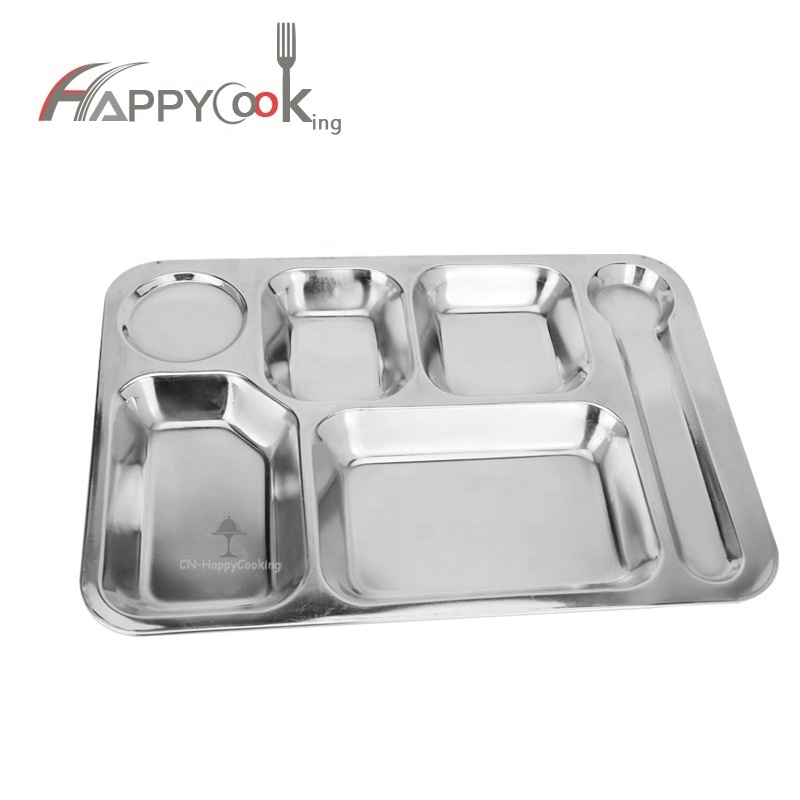 Direct factory price good quality stainless steel compartment tray serving tray with 6 compartments,stainless steel dinner plate