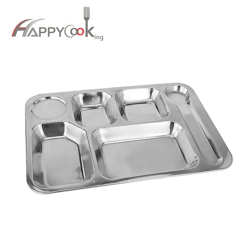 Direct factory price good quality stainless steel compartment tray serving tray with 6 compartments,stainless steel dinner plate