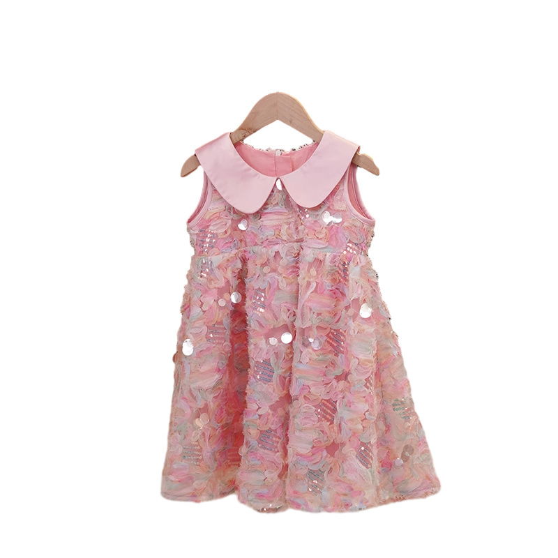 Summer Special Style Clothing Sleeveless Sequin Party  Dress Flower Sweet Girls Dress