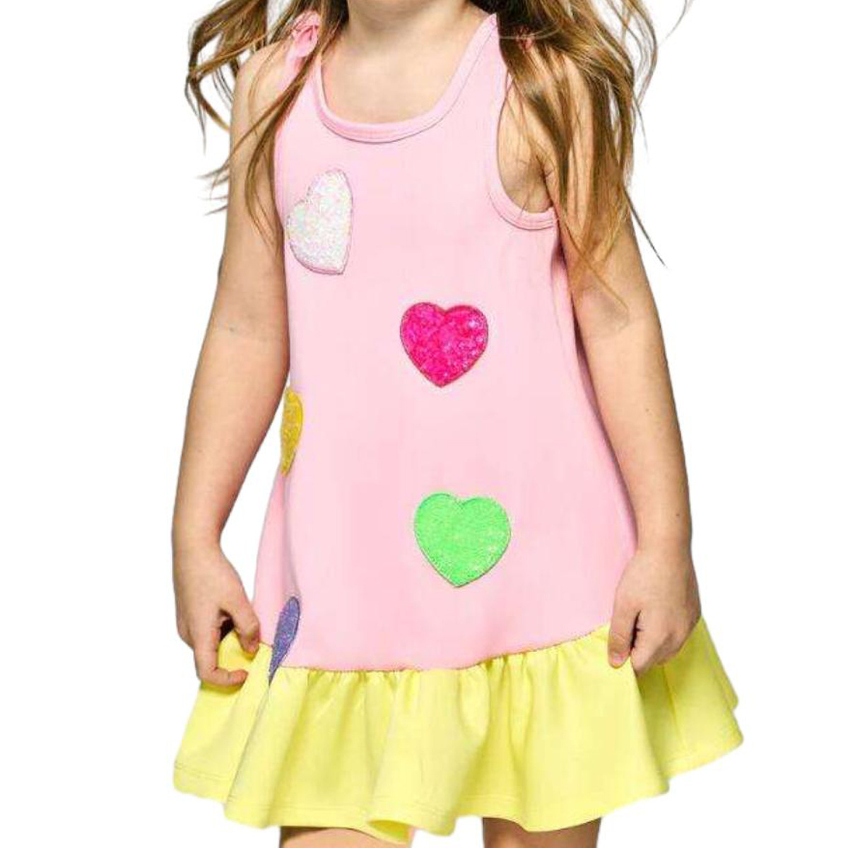 Wholesale Sleeveless Heart Sequin Valentine's Day Color Block Cotton Girls Dresses 2-12 children clothing