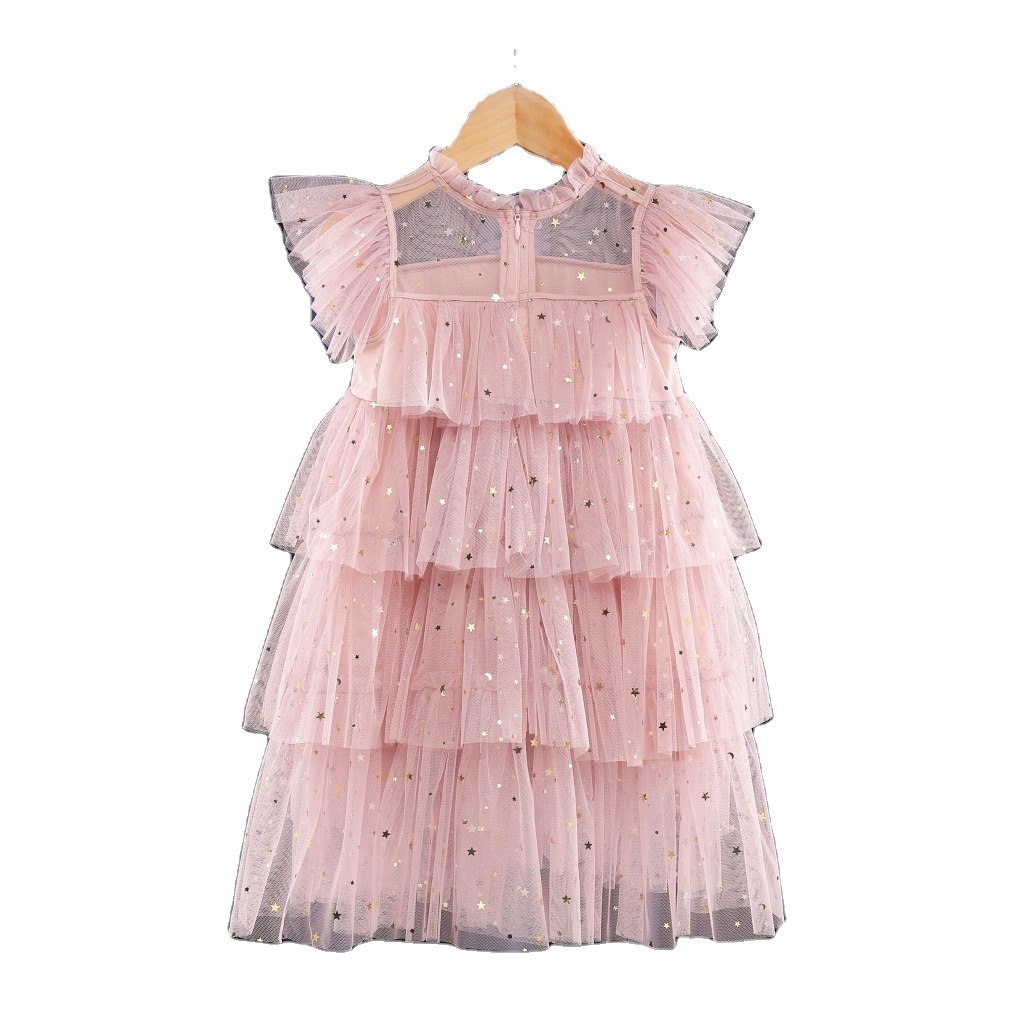 Summer Clothing Shining Layered Gauze ball gown cake girl dresses for Wedding Pageant Party