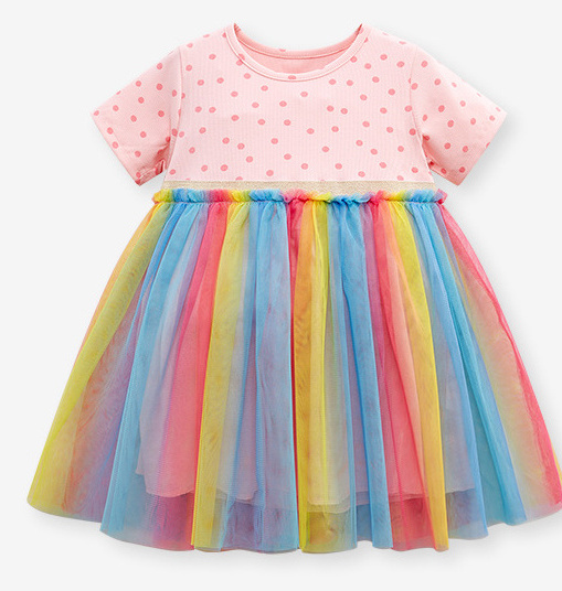 Factory Direct Sale children's dress rainbow mesh skirt cute summer girl princess dress