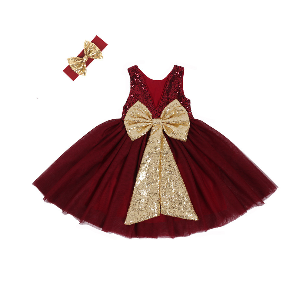 New Fashion Kids Tulle Sequin Flower Girl Dresses Infant Baby Elegant Wedding Dress