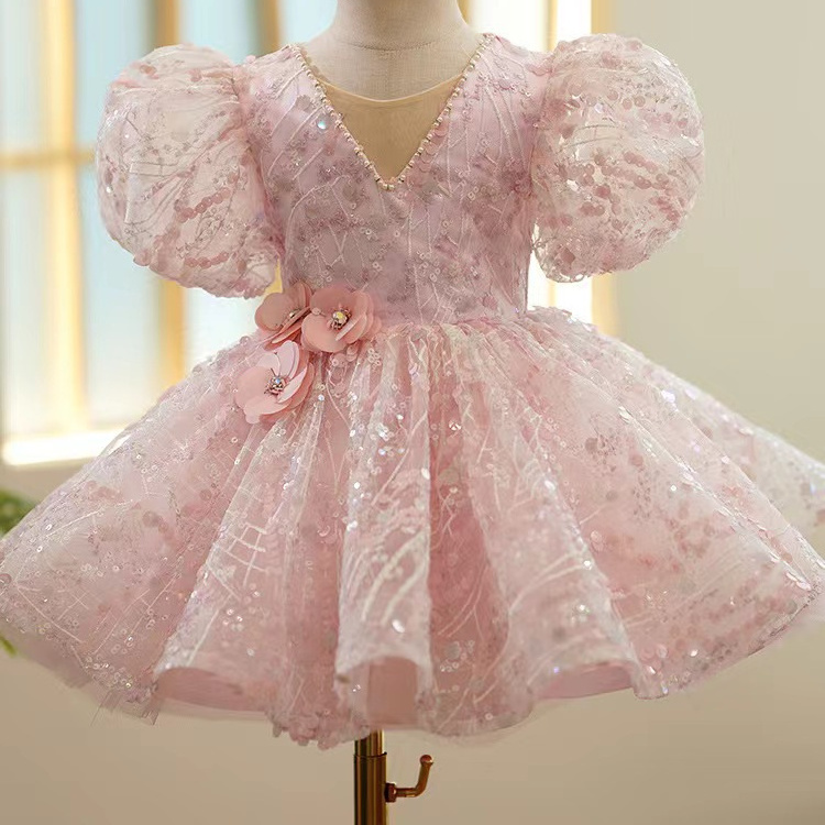 High Quality Birthday Princess Dress  Banquet Wedding Girl Birthday Dress Pearl Sequin Tutu Party Dress