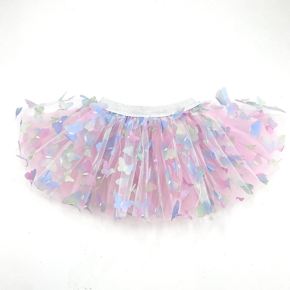 Baby Fashion Half Skirt TUTU Rainbow Gradual Change Embroidery Butterfly Pleated Skirt Girls' Versatile Skirt