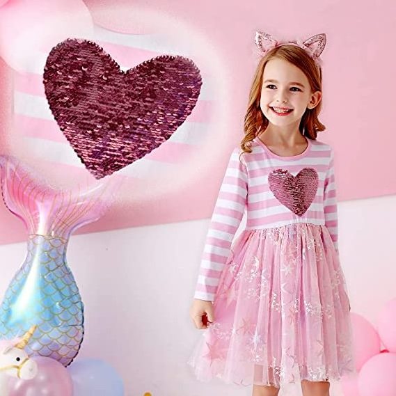 2024 High Quality Baby Girl Party Dress Sequins Printing Long Sleeve Tulle Girl Dress