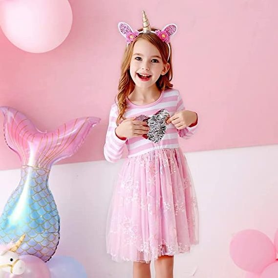 2024 High Quality Baby Girl Party Dress Sequins Printing Long Sleeve Tulle Girl Dress