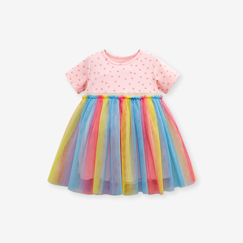 Factory Direct Sale children's dress rainbow mesh skirt cute summer girl princess dress