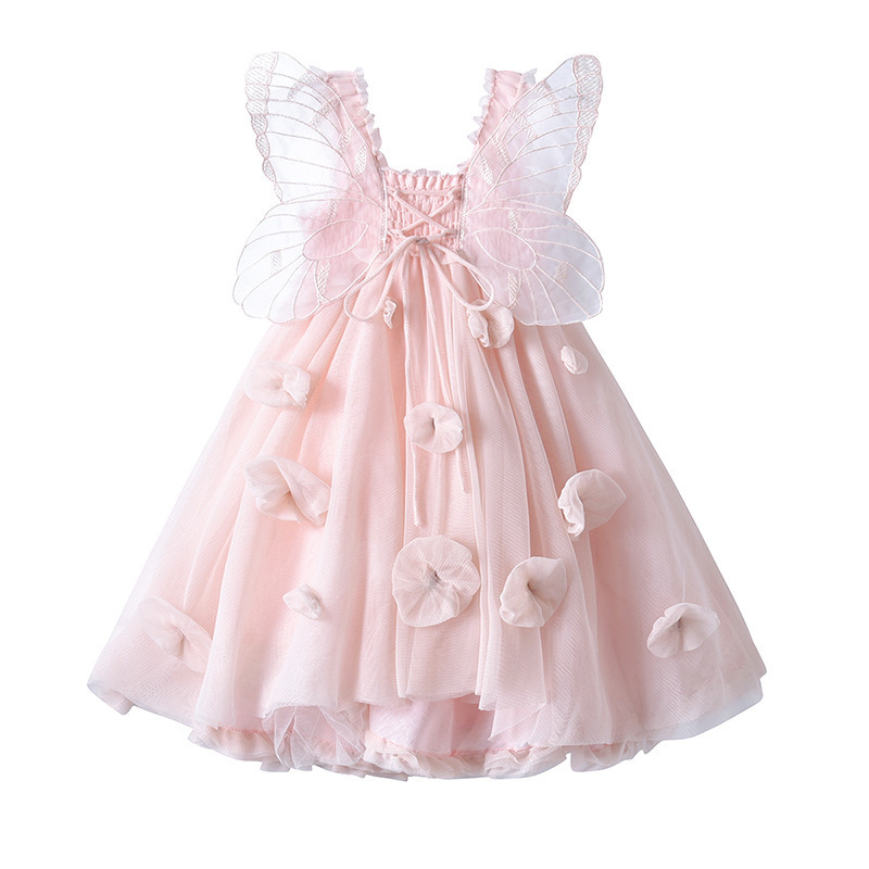 Hot Selling Girls Summer Sleeveless Butterfly Wings Princess Kids Fairy Tutu Dress