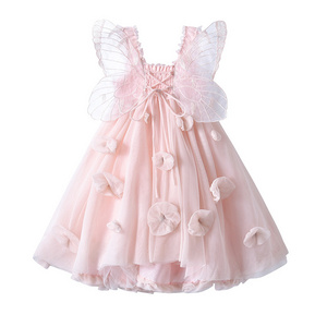 Hot Selling Girls Summer Sleeveless Butterfly Wings Princess Kids Fairy Tutu Dress