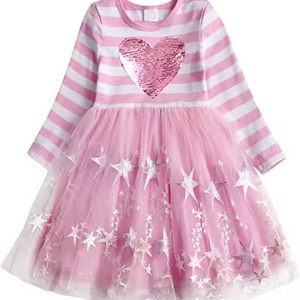 2024 High Quality Baby Girl Party Dress Sequins Printing Long Sleeve Tulle Girl Dress