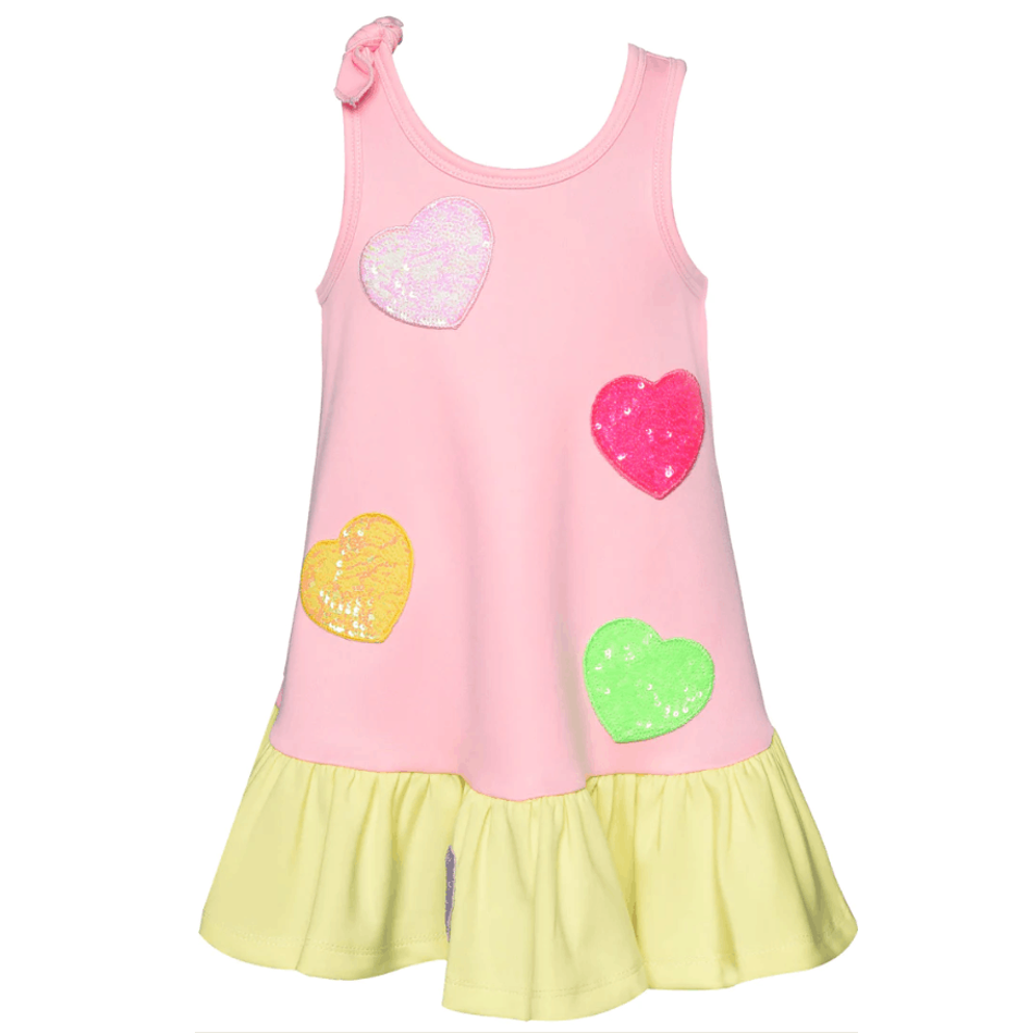 Wholesale Sleeveless Heart Sequin Valentine's Day Color Block Cotton Girls Dresses 2-12 children clothing