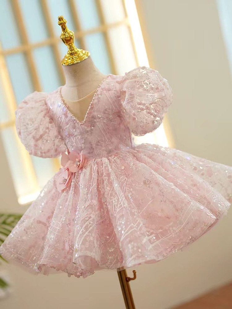 High Quality Birthday Princess Dress  Banquet Wedding Girl Birthday Dress Pearl Sequin Tutu Party Dress