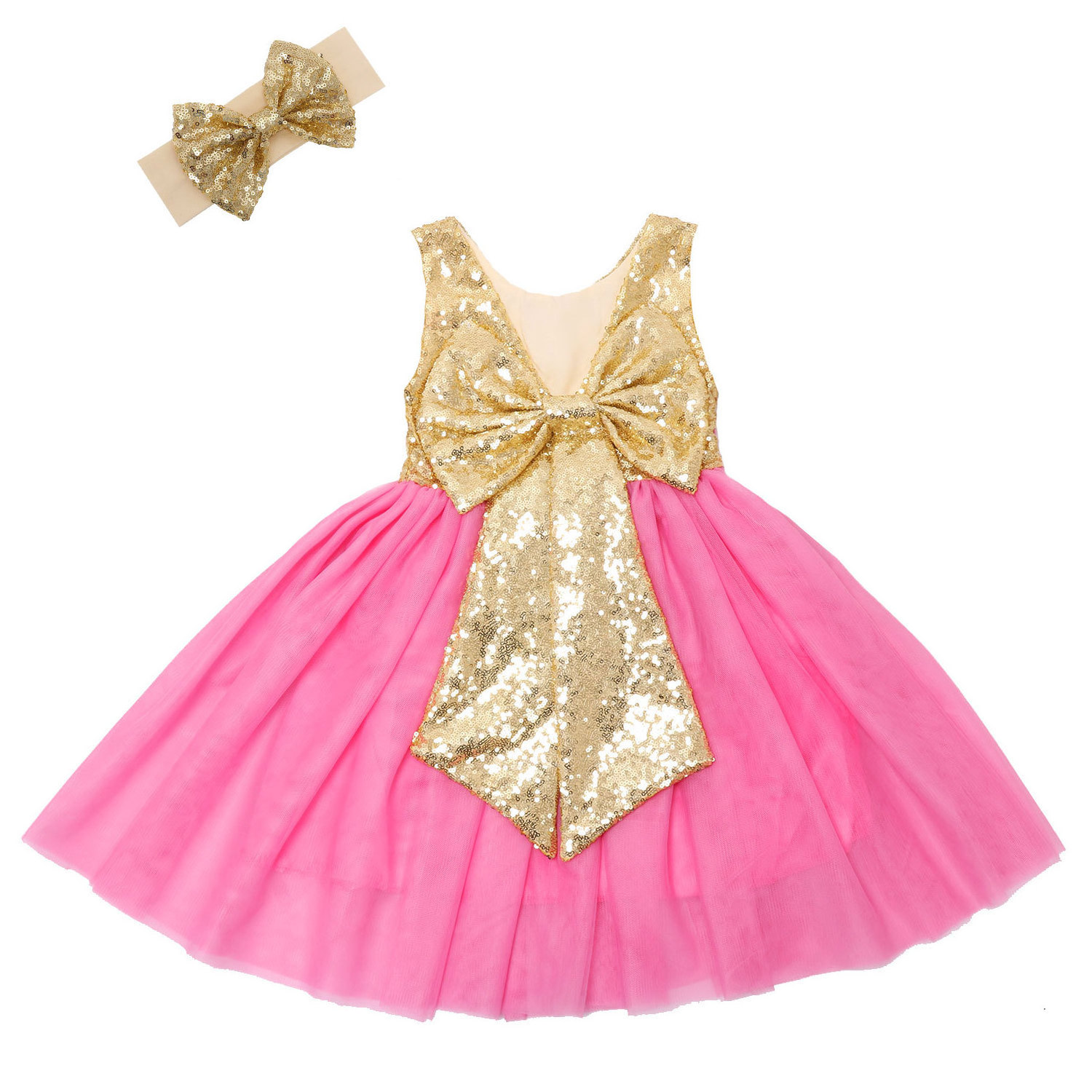 New Fashion Kids Tulle Sequin Flower Girl Dresses Infant Baby Elegant Wedding Dress