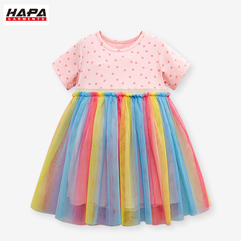 Factory Direct Sale children's dress rainbow mesh skirt cute summer girl princess dress