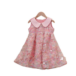 Summer Special Style Clothing Sleeveless Sequin Party  Dress Flower Sweet Girls Dress