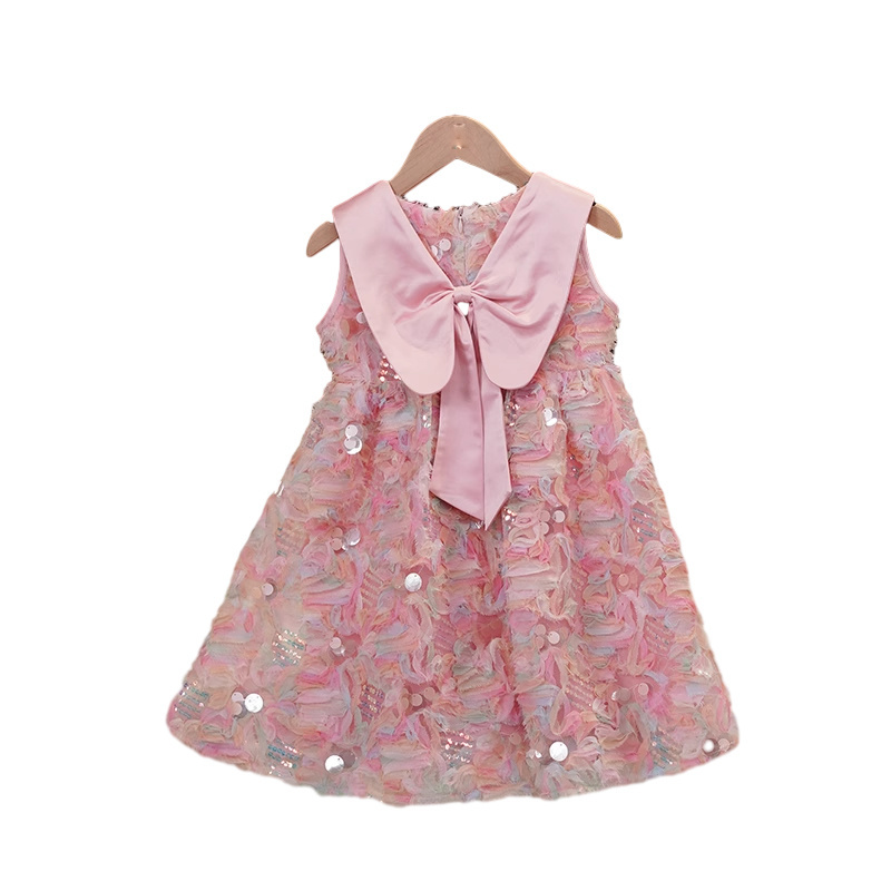 Summer Special Style Clothing Sleeveless Sequin Party  Dress Flower Sweet Girls Dress