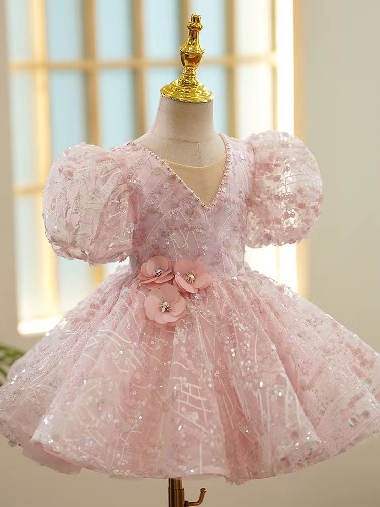 High Quality Birthday Princess Dress  Banquet Wedding Girl Birthday Dress Pearl Sequin Tutu Party Dress