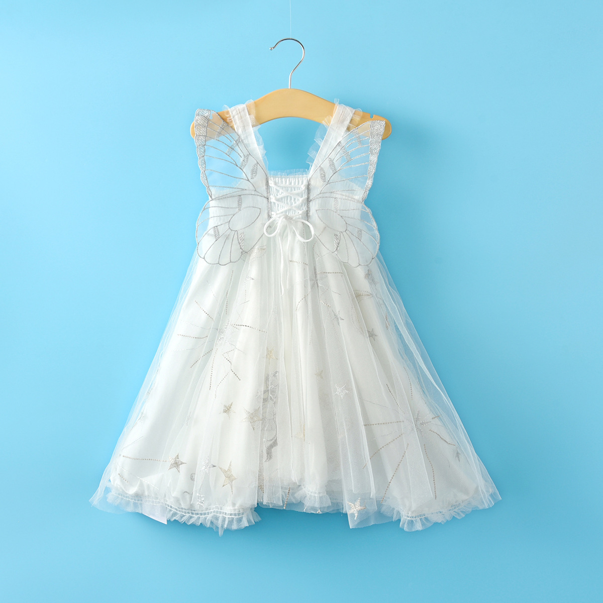 Hot Selling Girls Summer Sleeveless Butterfly Wings Princess Kids Fairy Tutu Dress