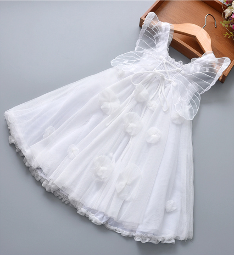 Hot Selling Girls Summer Sleeveless Butterfly Wings Princess Kids Fairy Tutu Dress