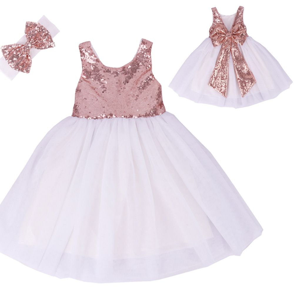 New Fashion Kids Tulle Sequin Flower Girl Dresses Infant Baby Elegant Wedding Dress