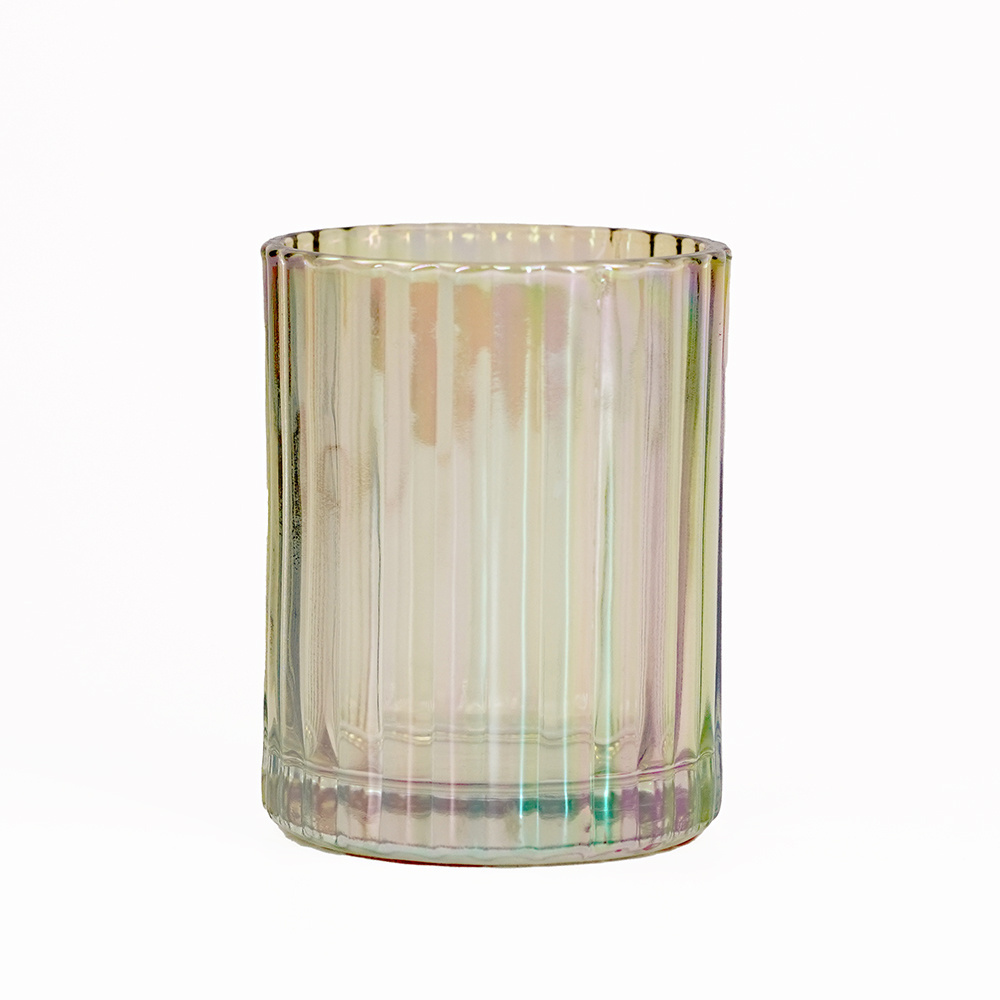 Ribbed Round Clear Glass Candle  cylindrical tealight holder Ribbed Colorful Glass Votive Candle Holder Glass Jar Candle Holder