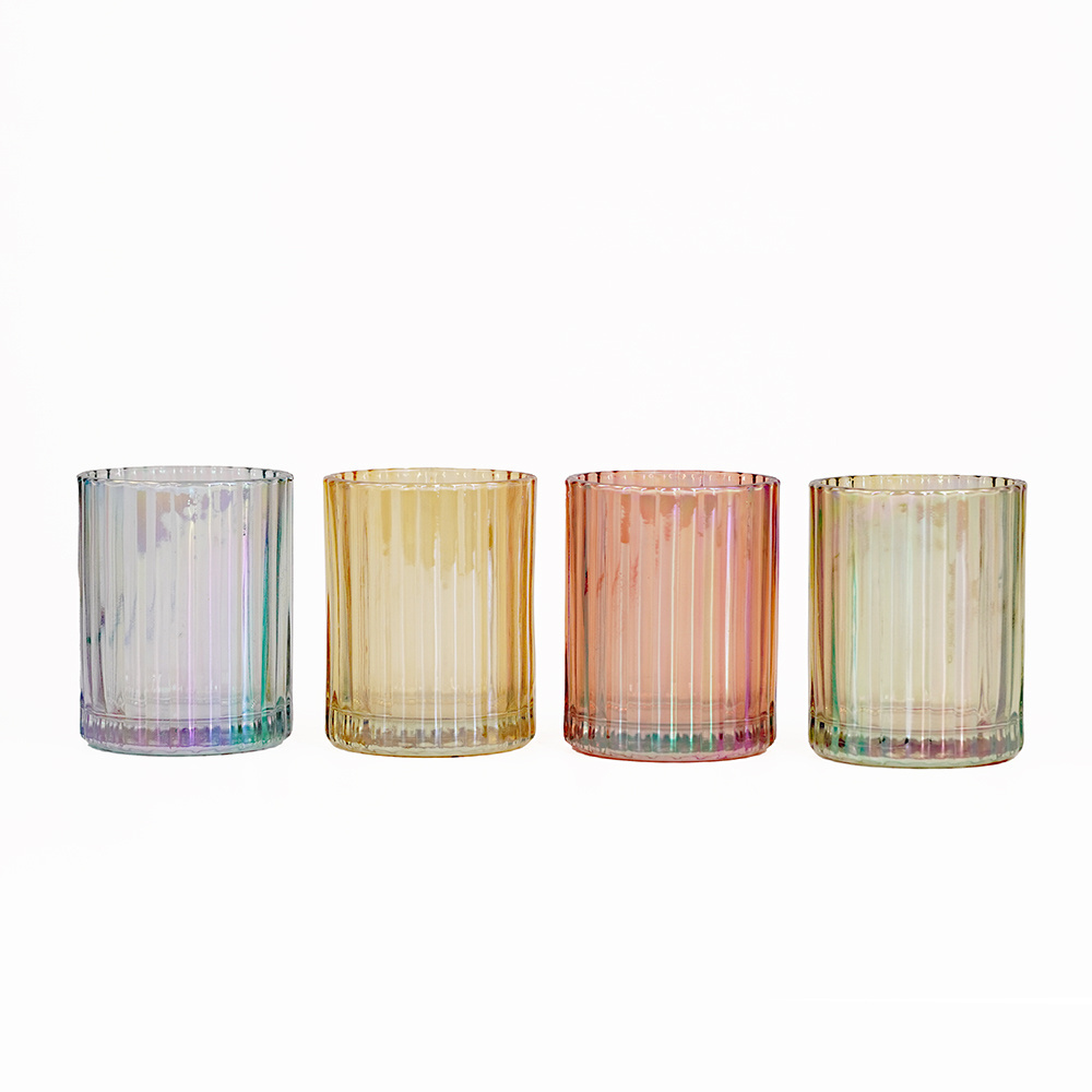 Ribbed Round Clear Glass Candle  cylindrical tealight holder Ribbed Colorful Glass Votive Candle Holder Glass Jar Candle Holder