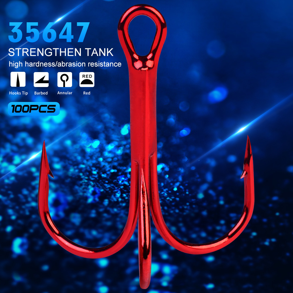 Wholesale 100pcs/bag 35647 high carbon hooks 2# 4# 6# 8# 10# Carbon Steel Treble Red treble Fishing Hooks