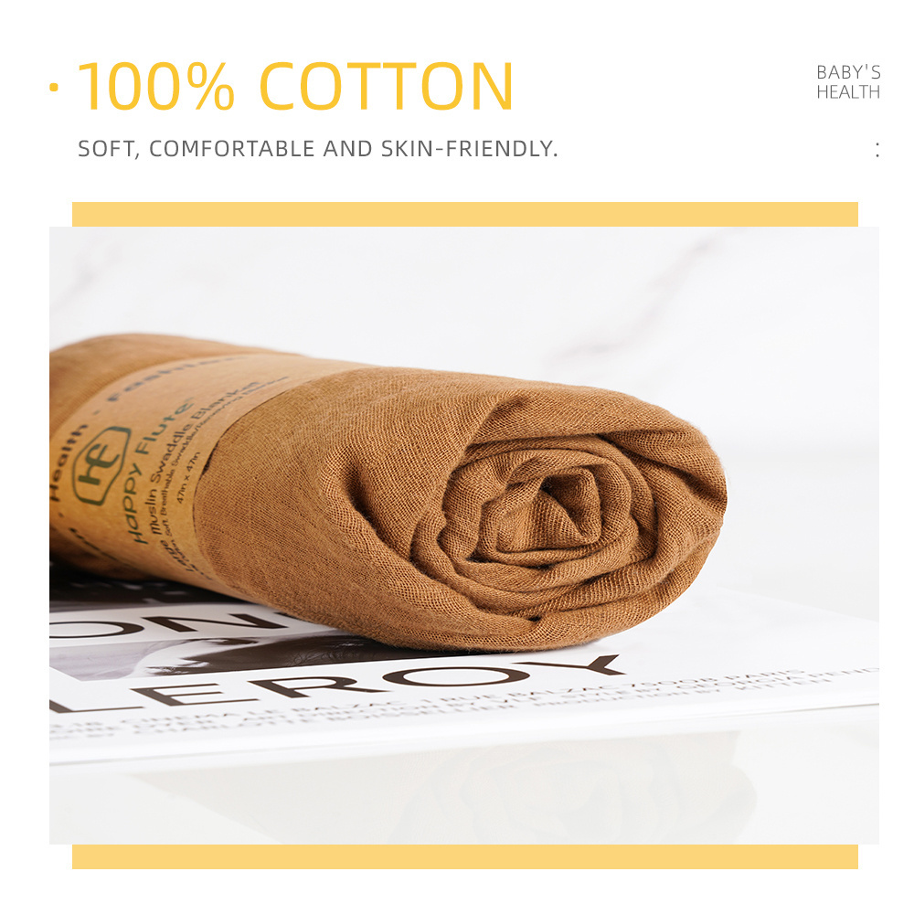 Happy Flute 100% Organic Cotton Muslin Swaddle Soft Baby Shower Blanket Warp 110*120cm 2 Layers Infant Baby Muslin Blanket