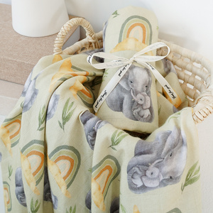 2-Layer Customized Reactive Pattern Baby Bamboo Muslin Blanket Organic Cotton Fabric Swaddle for Wholesale Baby's Bedding