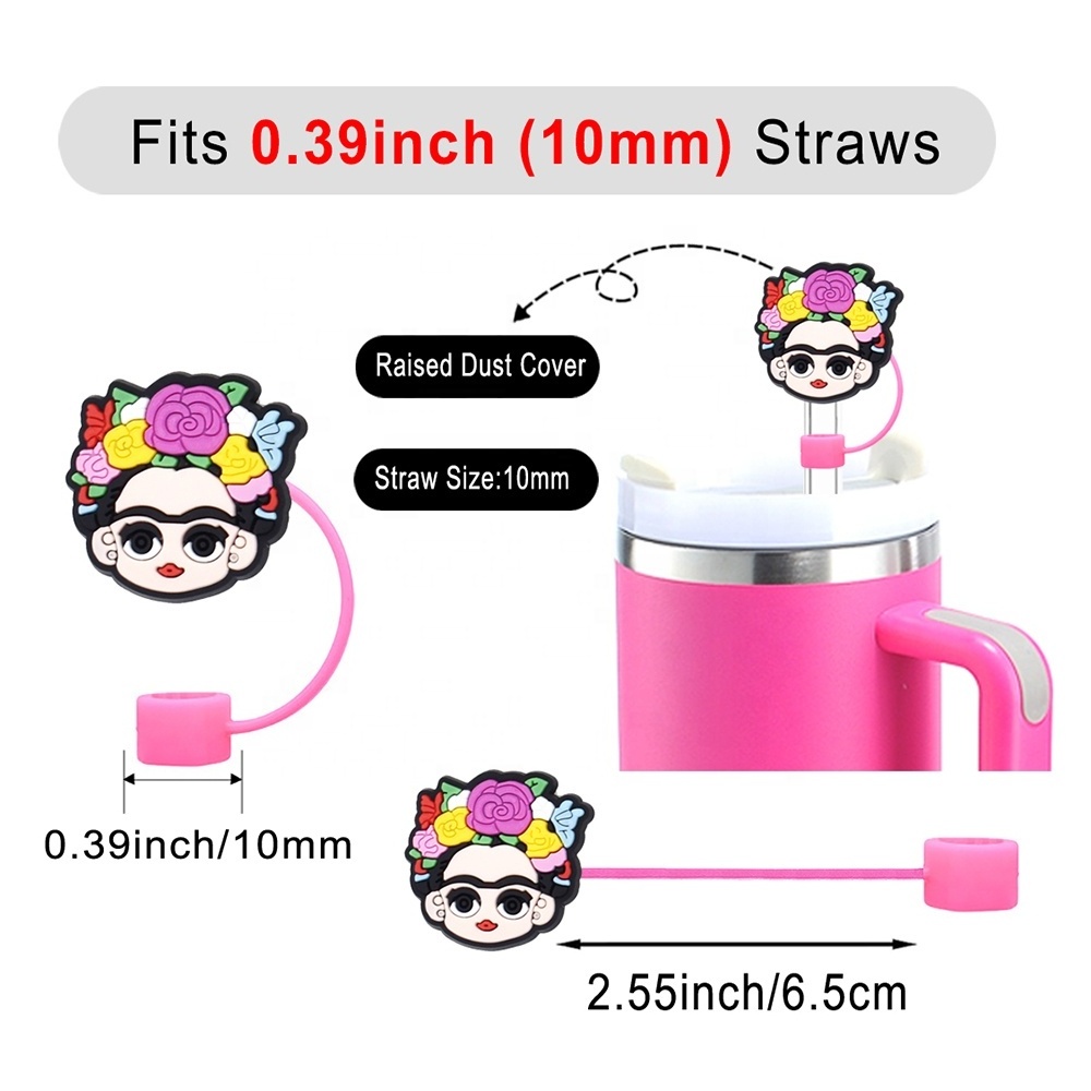 OEM Factory Customized Stanely Straw Cover Personal PVC silicone custom straw topper covers charm