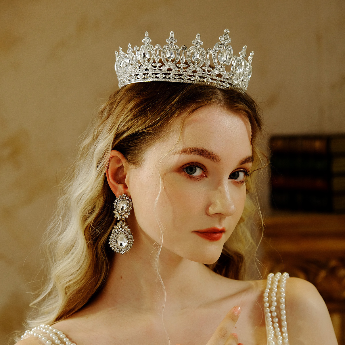 Wholesale Cheap Silver AB stone Women Crystal Headdress Prom Pageant Full Round Circle Crowns Vintage Baroque Tiara Crowns