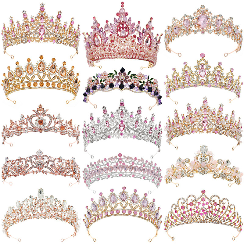 Dreamy Pink Bulk Princess Rhinestone Crystal Beauty Custom Handmade Pageant Queen Miss World Crown And Tiara