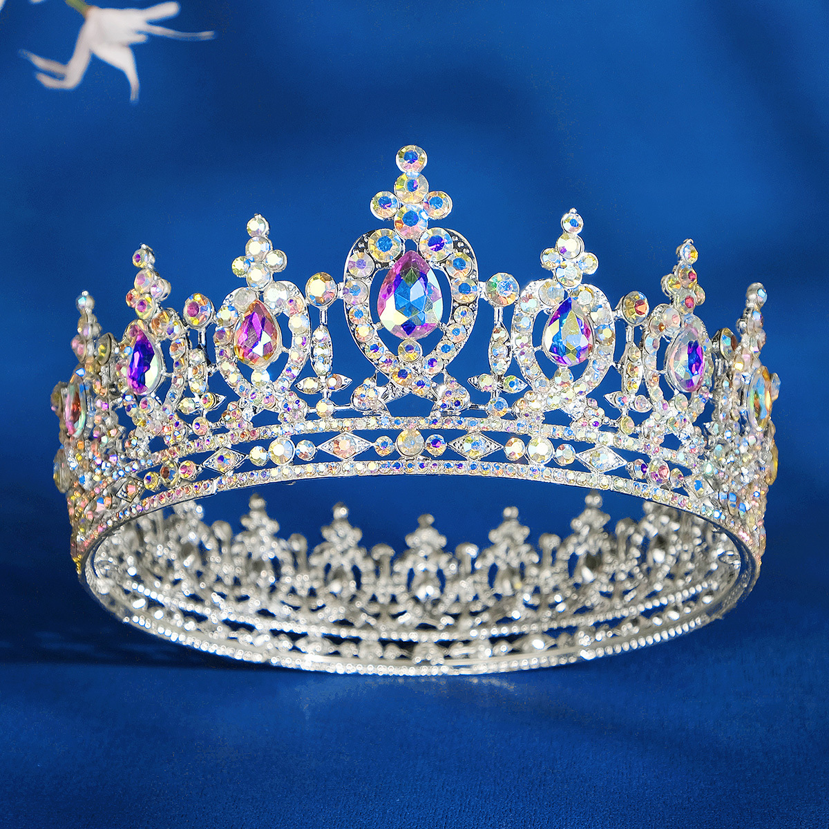 Wholesale Cheap Silver AB stone Women Crystal Headdress Prom Pageant Full Round Circle Crowns Vintage Baroque Tiara Crowns